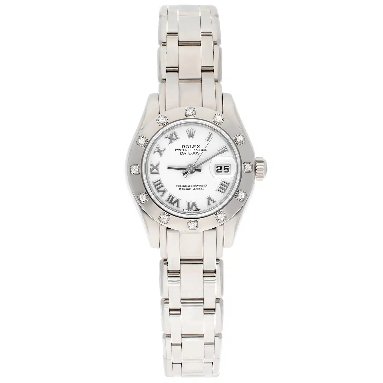 Rolex Lady-Datejust Pearlmaster 80319 White Roman Dial White Gold Watch