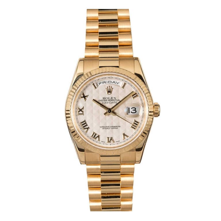 Rolex Day-Date 36 118238 ivory pyramid dial, yellow gold President bracelet