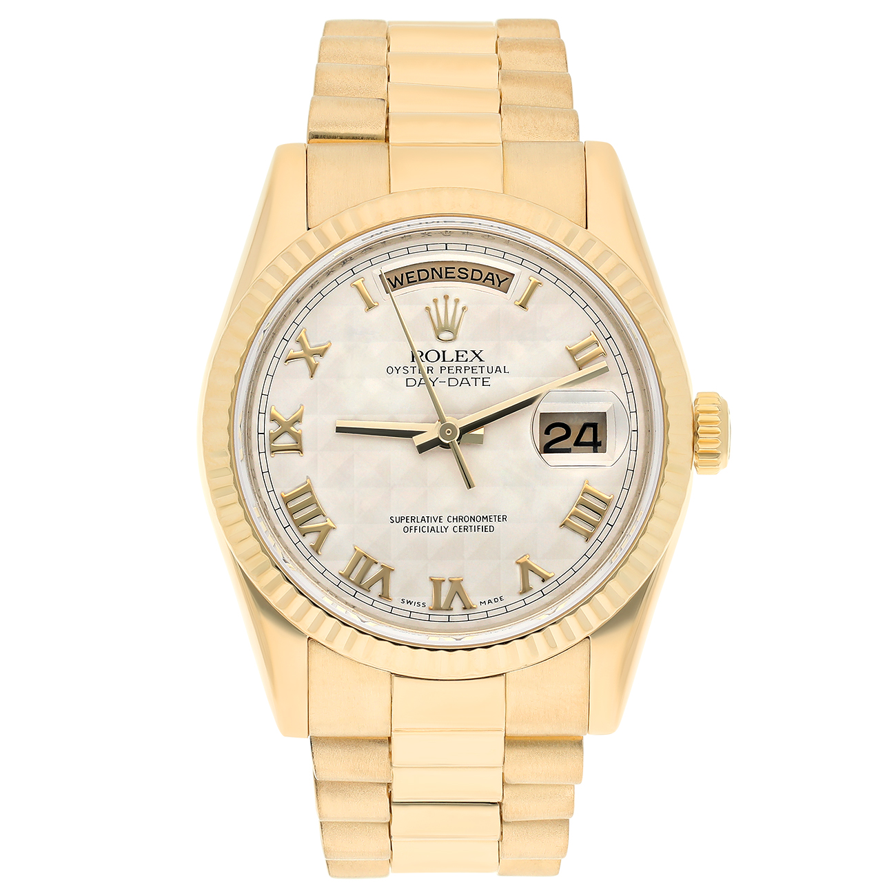 Rolex Day Date 118238 Presidential 36mm Ivory Pyramid Dial Yellow Gold Watch