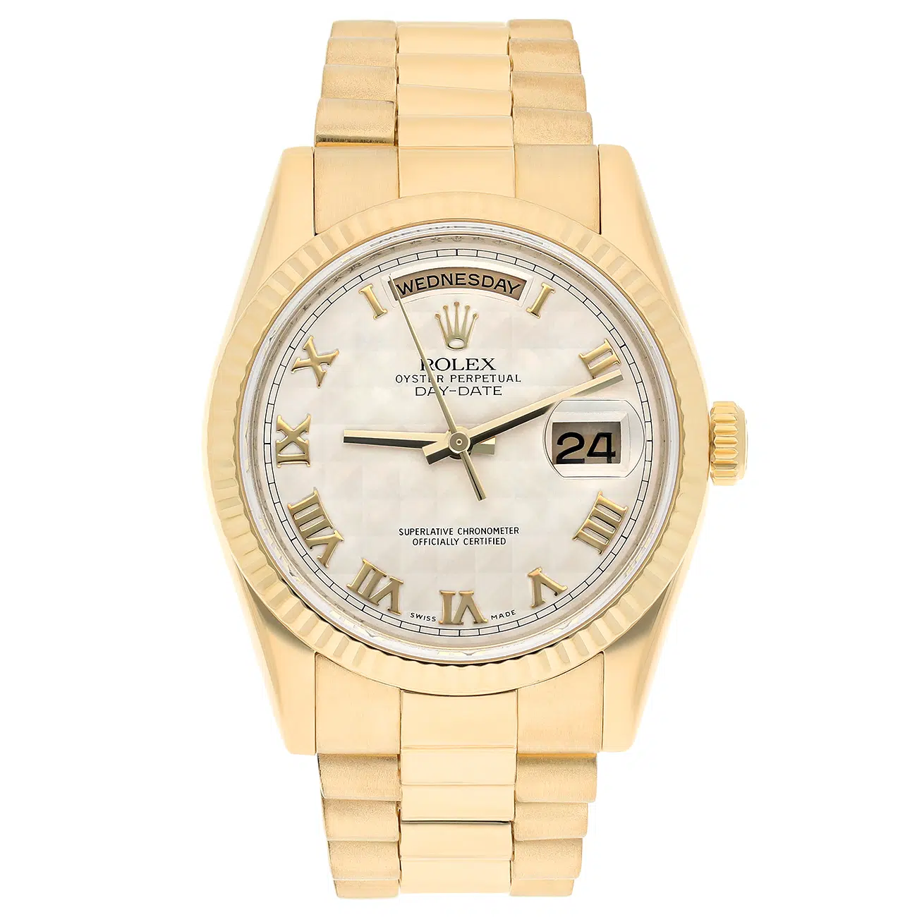 Rolex Day Date 118238 Presidential 36mm Ivory Pyramid Dial Yellow Gold Watch