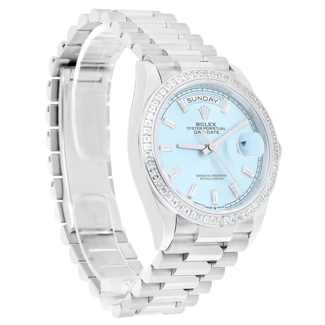 Rolex Day-Date M128396TBR-0003 36mm Platinum with Baguette Bezel Ice Blue Diamond Dial 2025 – image 4