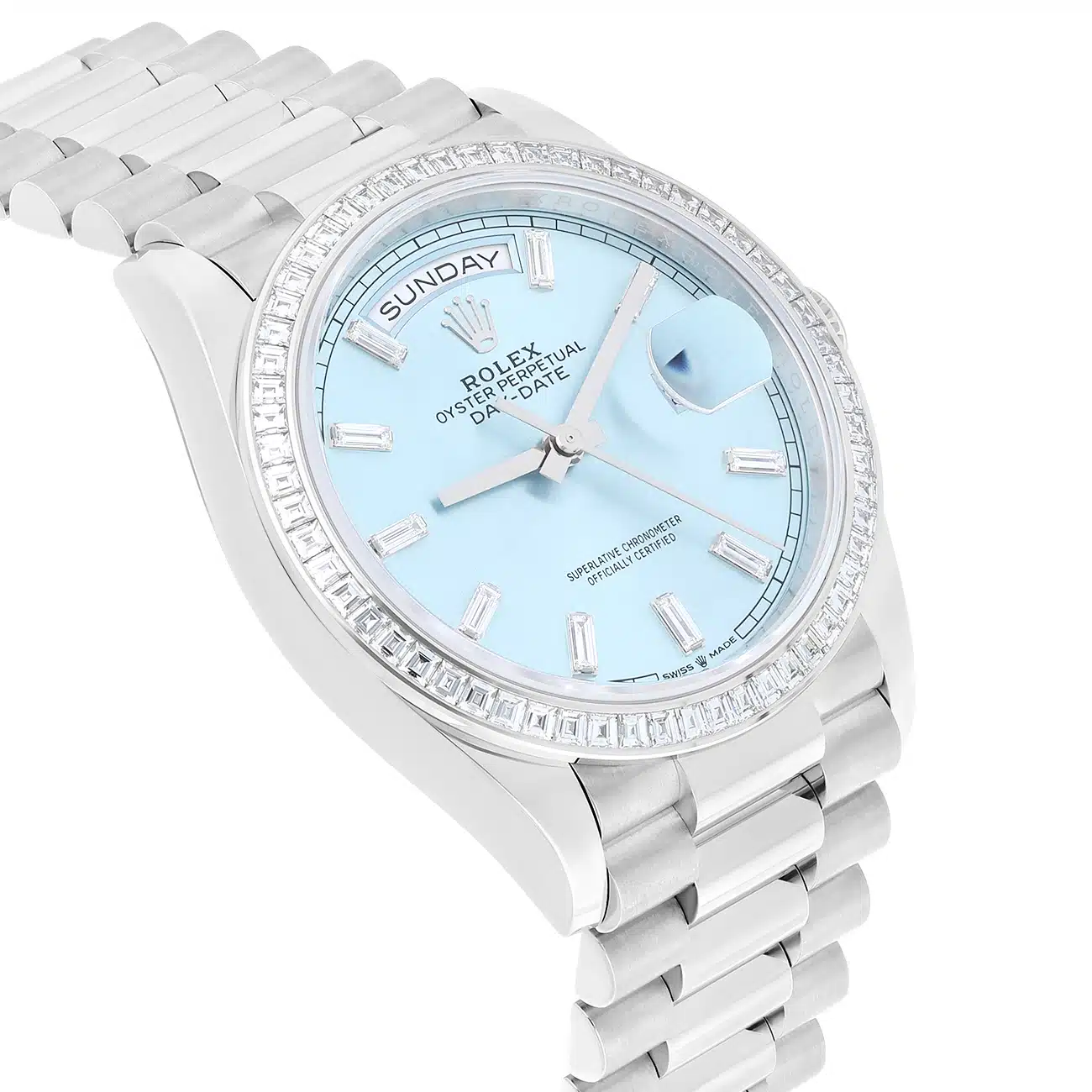 Rolex Day-Date M128396TBR-0003 36mm Platinum with Baguette Bezel Ice Blue Diamond Dial 2025 – image 5