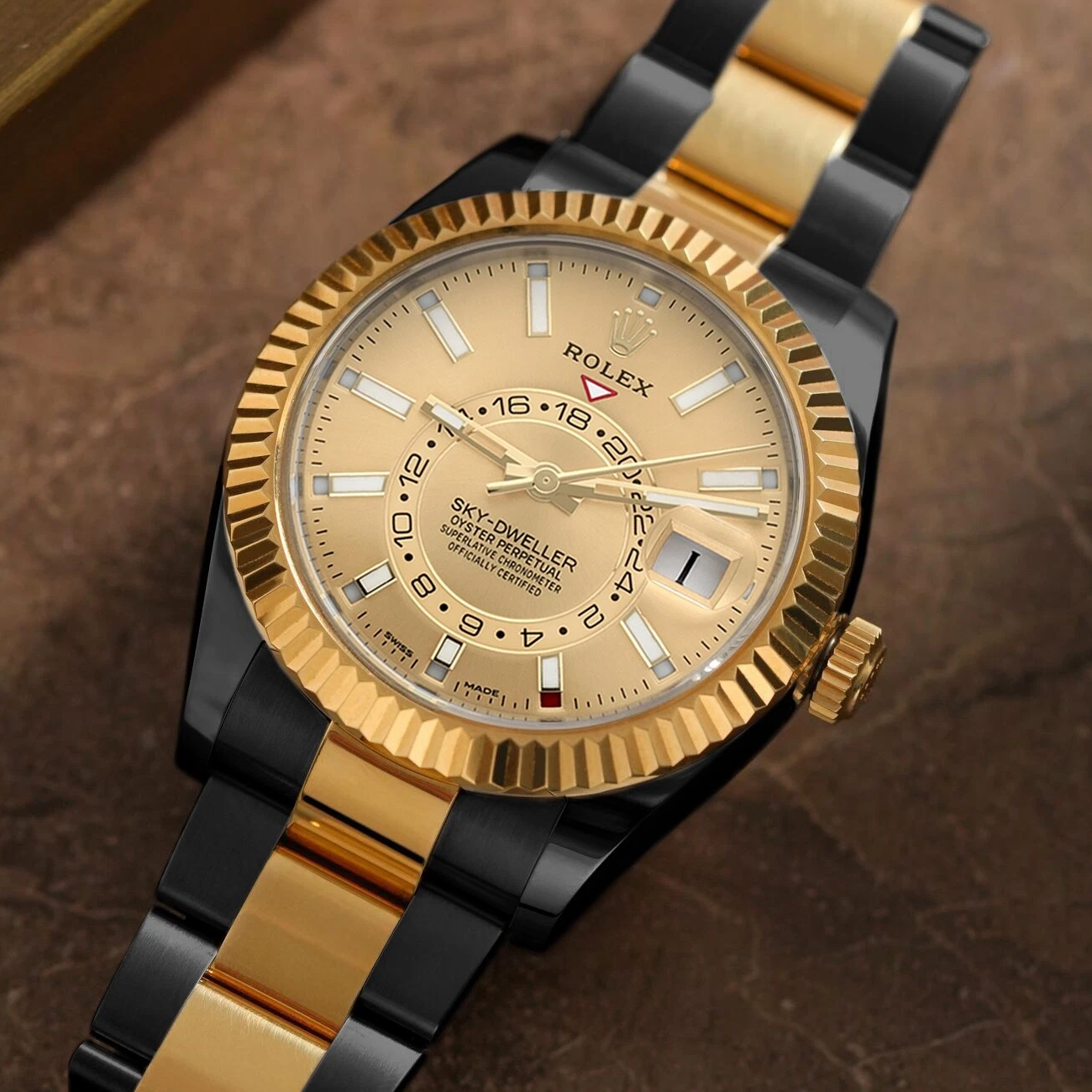 Rolex Sky-Dweller 326933 Champagne Dial Oyster Band Black PVD/DLC Coated 18K Yellow Gold &Stainless Steel Watch - 2021