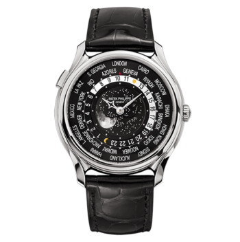 Patek Philippe World Time Moon 5575G-001 white gold watch, leather strap