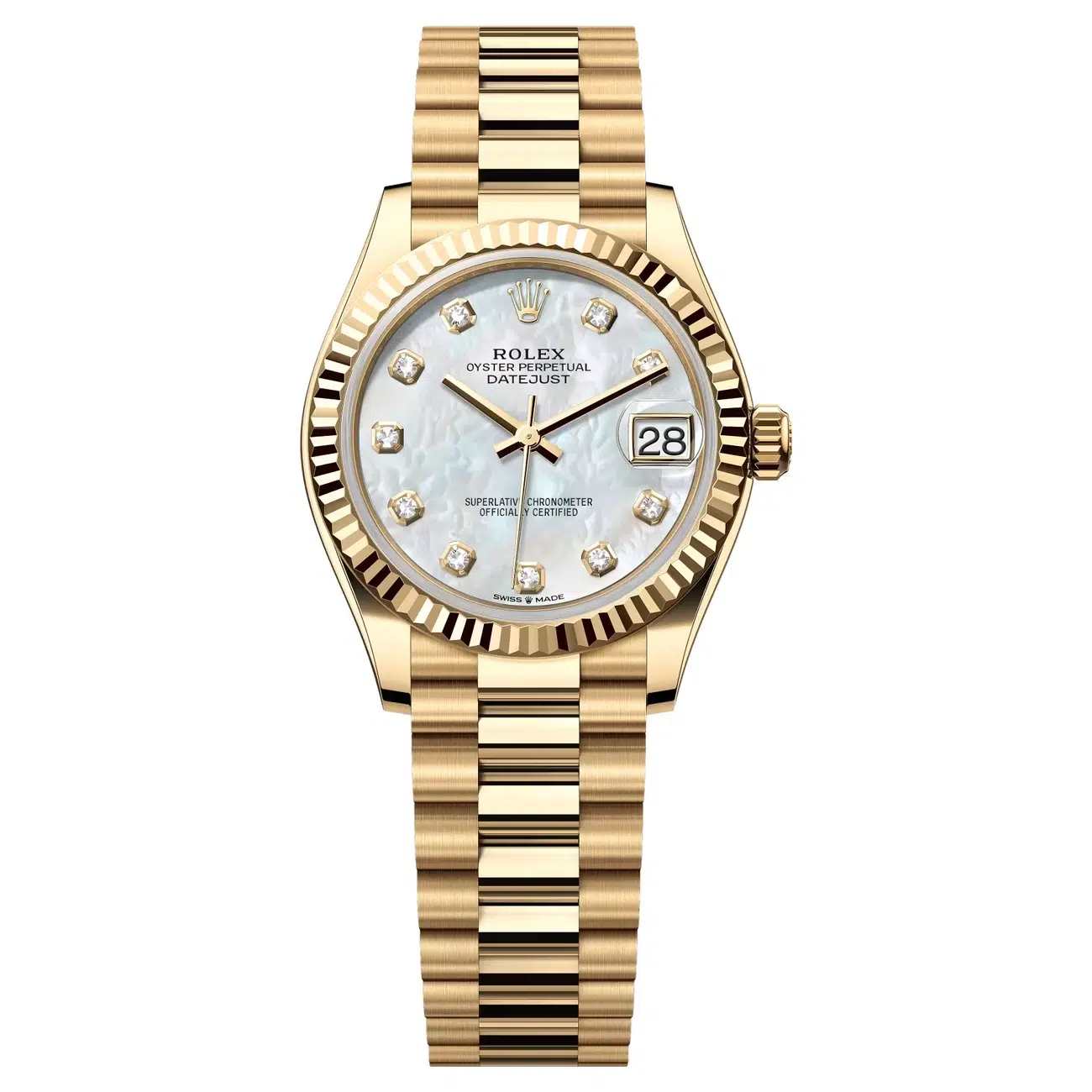 Rolex Datejust 278278-0010 White mother-of-pearl Dial 31 MM 18k Yellow Gold