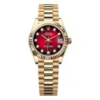 Rolex Datejust 278278-0049 Yellow Gold President Bracelet Red Ombre Diamond Dial Fluted Bezel