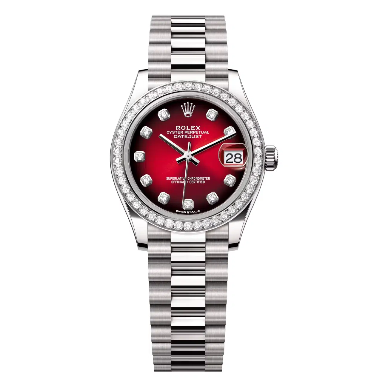 Rolex Datejust 31 278289RBR-0028 Diamond Bezel Red ombré Diamond Dial White Gold Watch 2025