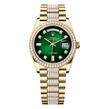Rolex Day-Date 128348RBR-0036 Yellow Gold with Diamond Bezel & Green Diamond Dial
