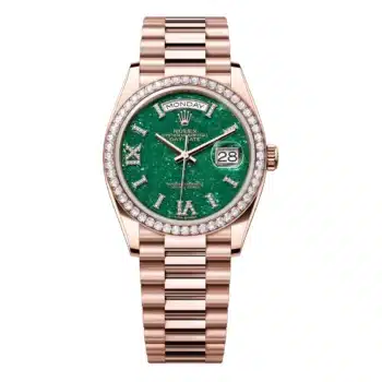 Rolex Day-Date 128345rbr-0068 36mm Green Aventurine Dial Rose Gold with Diamond Bezel