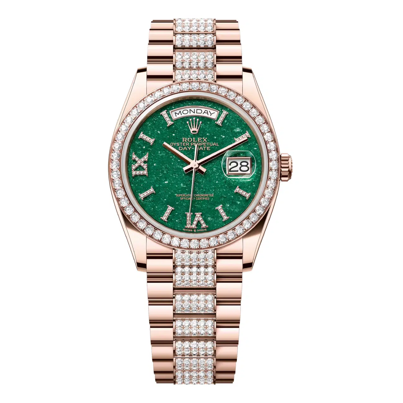 rolex-day-date-36-128345rbr-0069 Rolex Day-Date 128345RBR-0069 36mm Green Aventurine Dial Rose Gold with Diamond Bezel & Bracelet