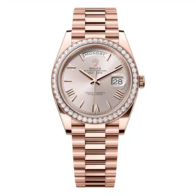 Rolex Day-Date 40mm 228345rbr-0008 Sundust Dial Rose Gold Diamond Set Bezel Watch 2024