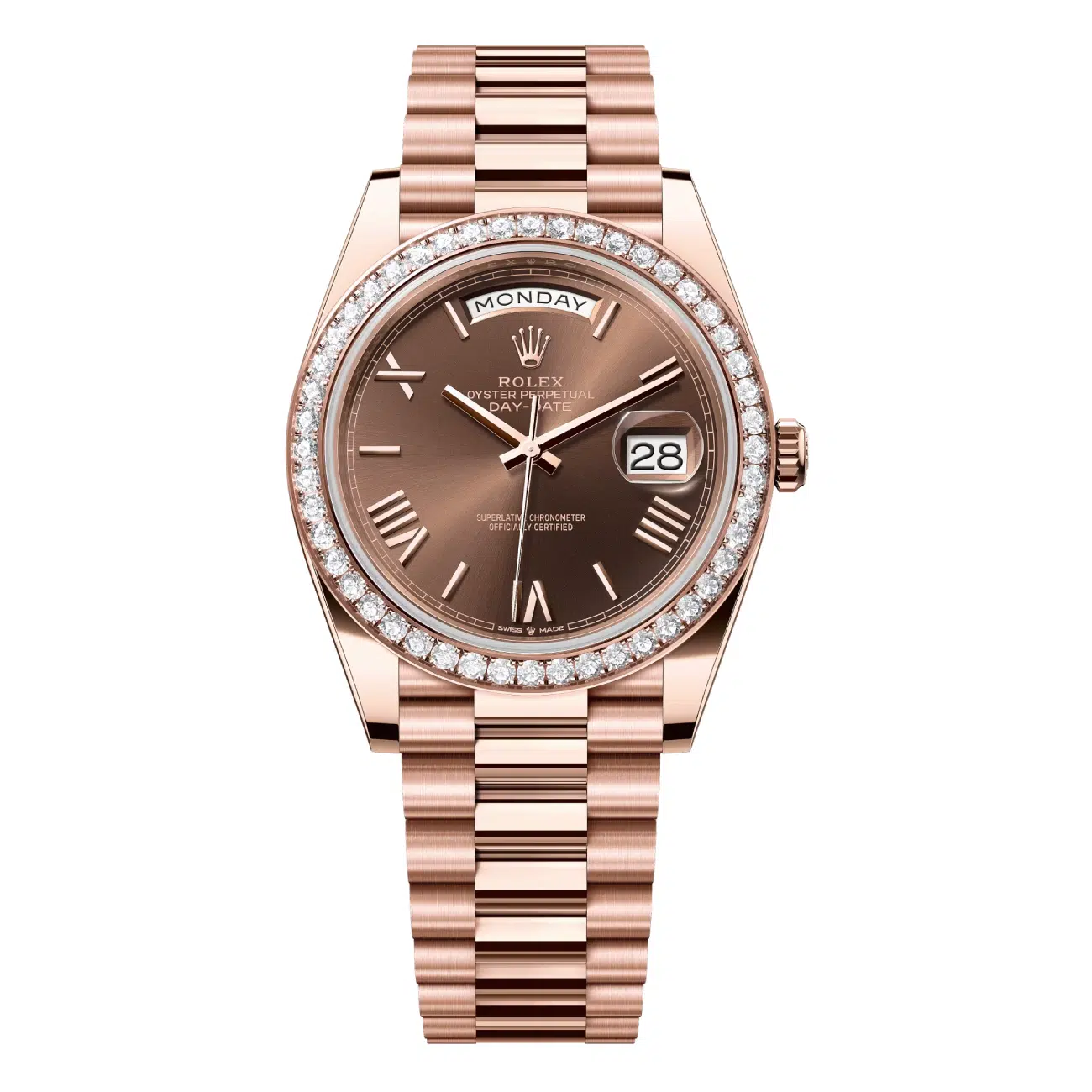 Rolex Day-Date 40mm 228345rbr-0009 Chocolate Dial Rose Gold Diamond Bezel Watch  2024