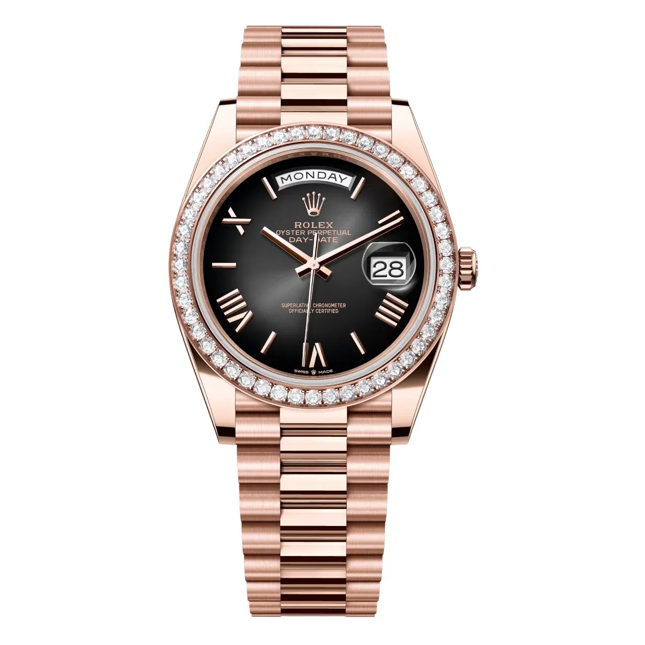 Rolex Day-Date 40mm 228345RBR-0025 Slate Ombre Dial Diamond Bezel Rose Gold Watch 2024