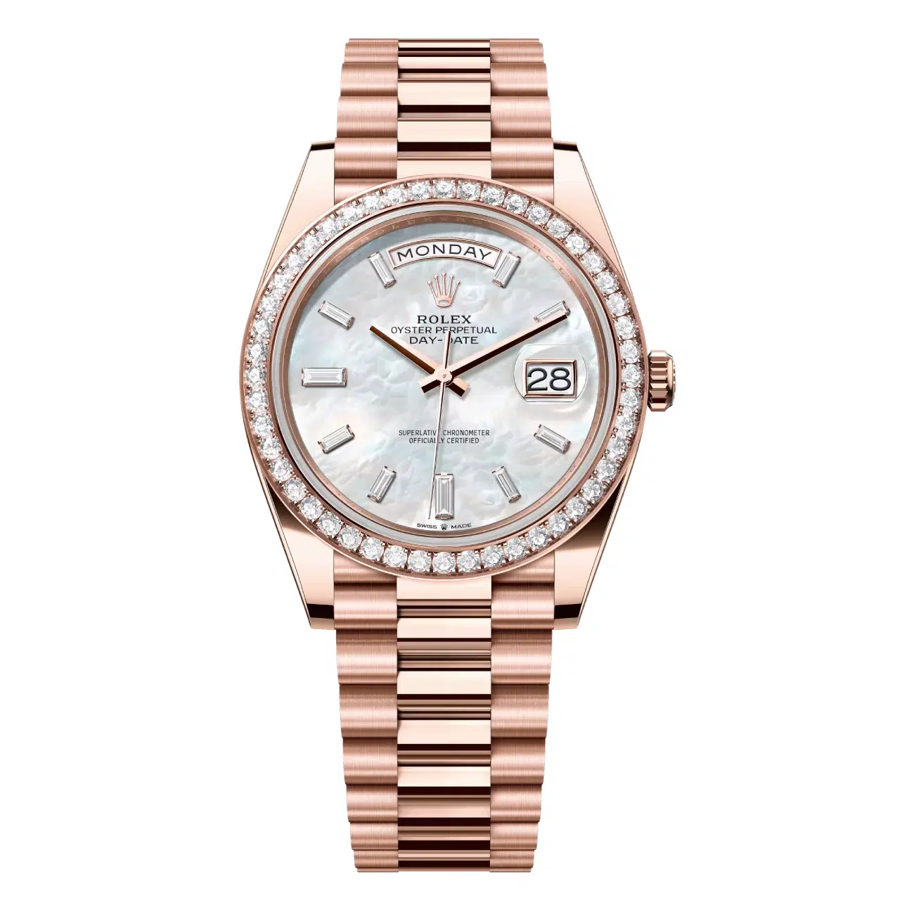 Rolex Day-Date 40 228345RBR-0026 Mother of Pearl Diamond Dial Rose Gold with Diamond Bezel 2024
