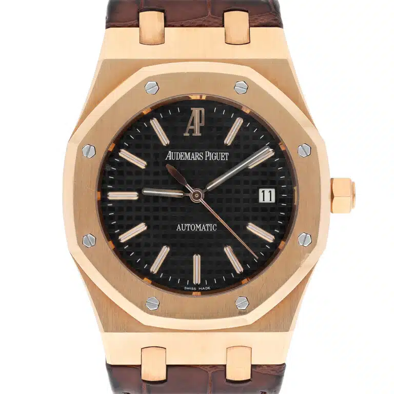 Audemars Piguet Royal Oak 15300OR.OO.D088CR.02 39mm Black Dial Brown Leather Strap Rose Gold Watch 2007 – image 3
