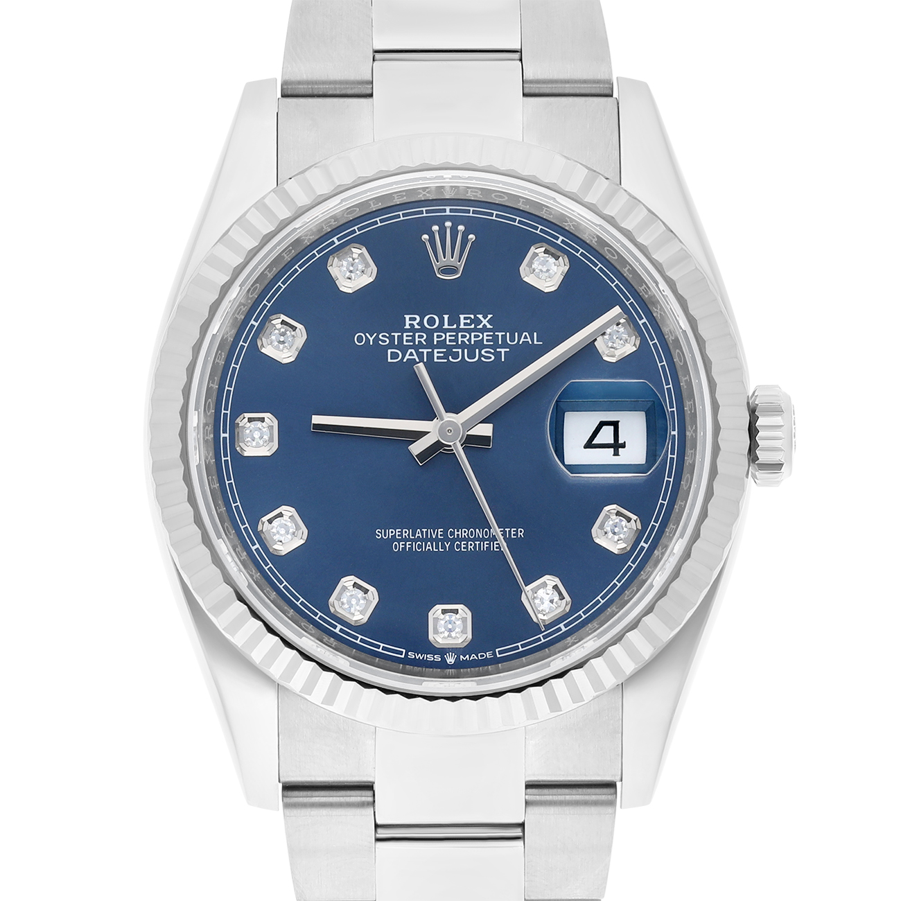Rolex Datejust 126234-0038 36mm Blue Diamond Dial Fluted Bezel Oyster Bracelet Stainless Steel Watch 2020