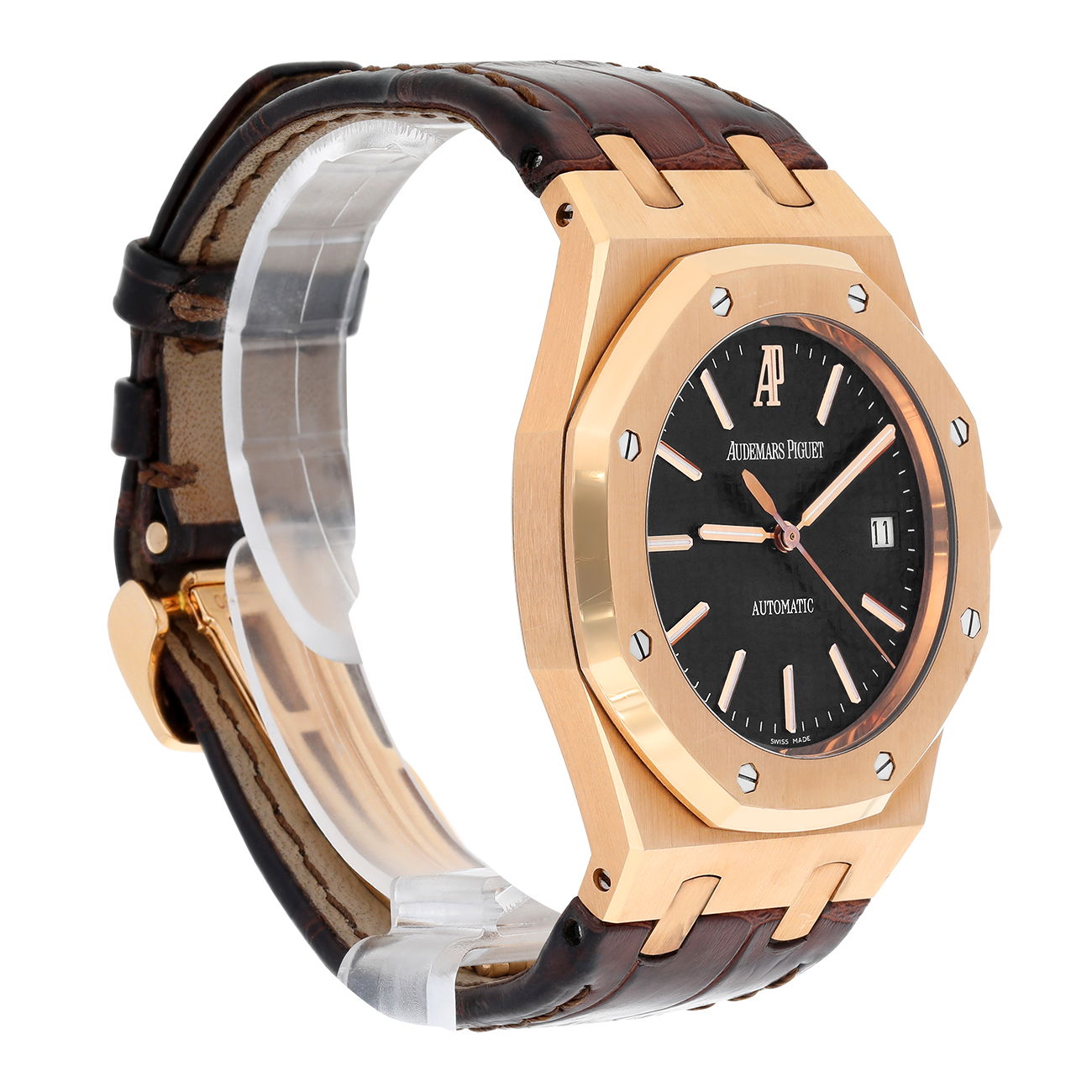 Audemars Piguet Royal Oak 15300OR.OO.D088CR.02 39mm Black Dial Brown Leather Strap Rose Gold Watch 2007