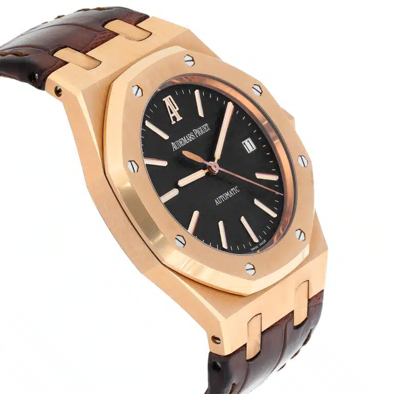 Audemars Piguet Royal Oak 15300OR.OO.D088CR.02 39mm Black Dial Brown Leather Strap Rose Gold Watch 2007 – image 5