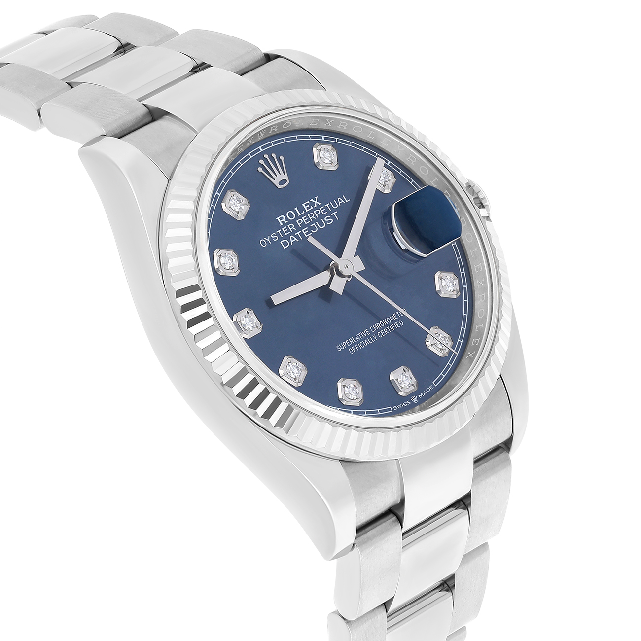 Rolex Datejust 126234-0038 36mm Blue Diamond Dial Fluted Bezel Oyster Bracelet Stainless Steel Watch 2020