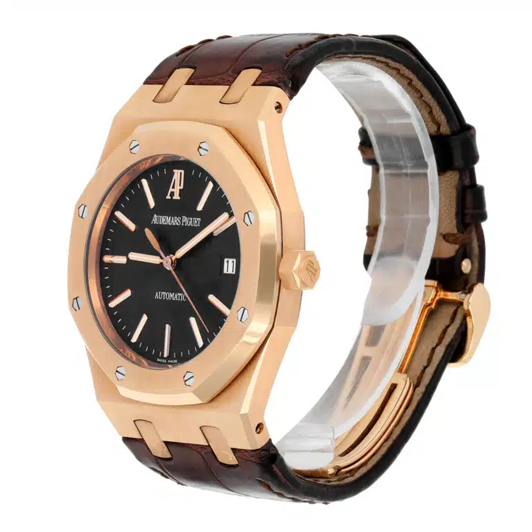 Audemars Piguet Royal Oak 15300OR.OO.D088CR.02 39mm Black Dial Brown Leather Strap Rose Gold Watch 2007 – image 6