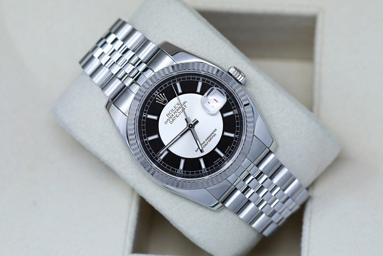 Rolex Datejust 36mm Steel & White Gold Men's Watch Black Tuxedo Dial Jubilee Bracelet 116234