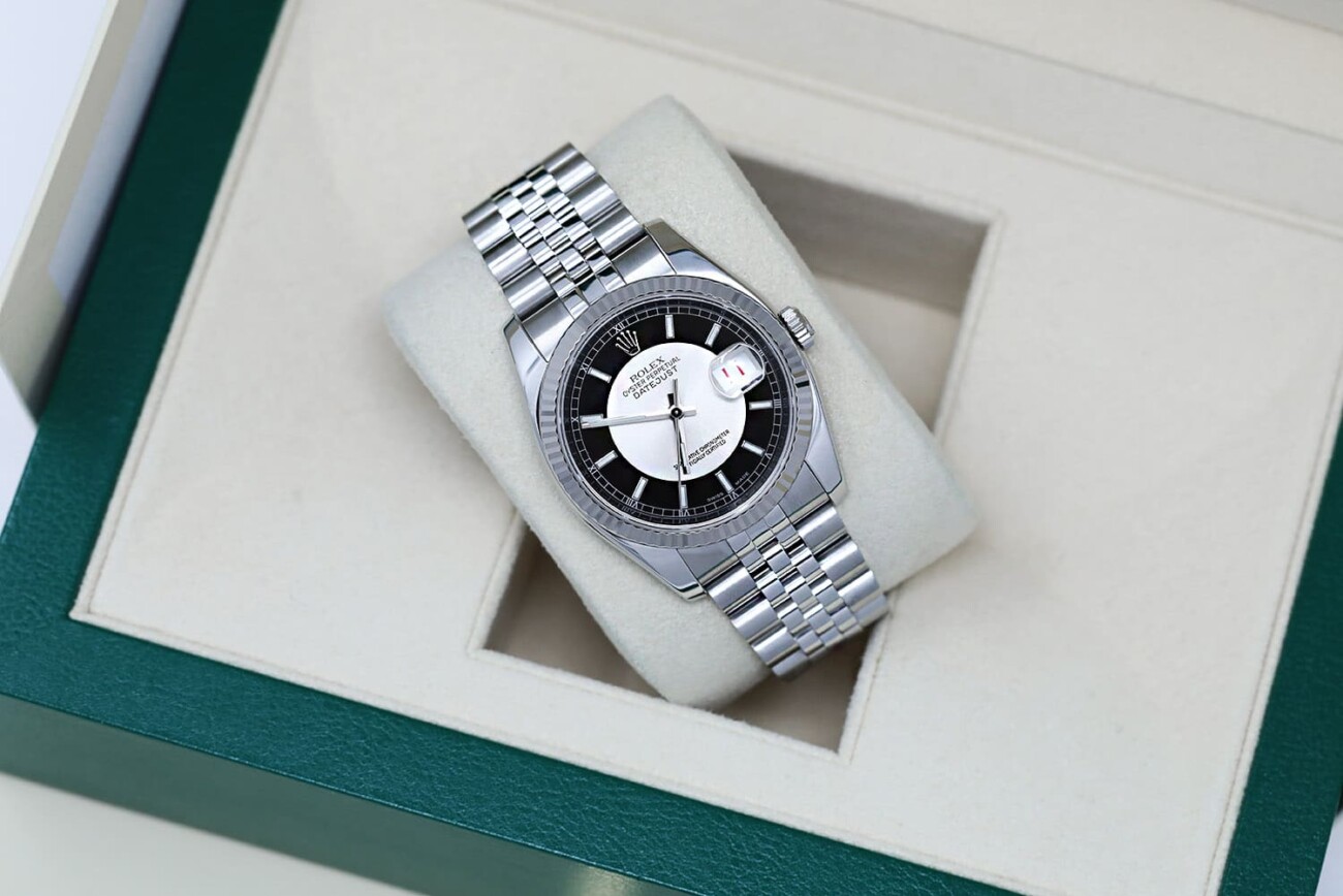 Rolex Datejust 36mm Steel & White Gold Men's Watch Black Tuxedo Dial Jubilee Bracelet 116234