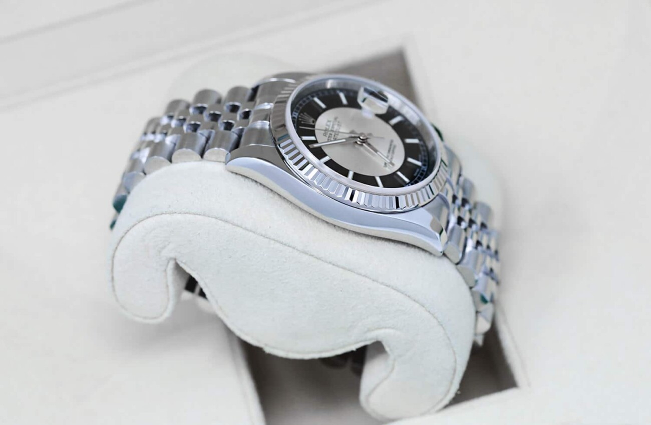 Rolex Datejust 36mm Steel & White Gold Men's Watch Black Tuxedo Dial Jubilee Bracelet 116234