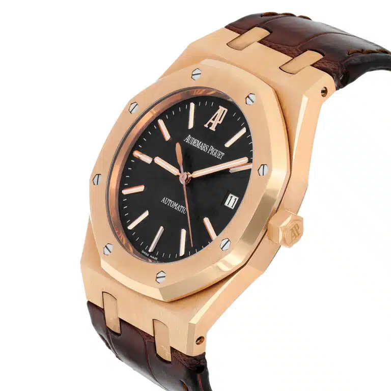 Audemars Piguet Royal Oak 15300OR.OO.D088CR.02 39mm Black Dial Brown Leather Strap Rose Gold Watch 2007 – image 7