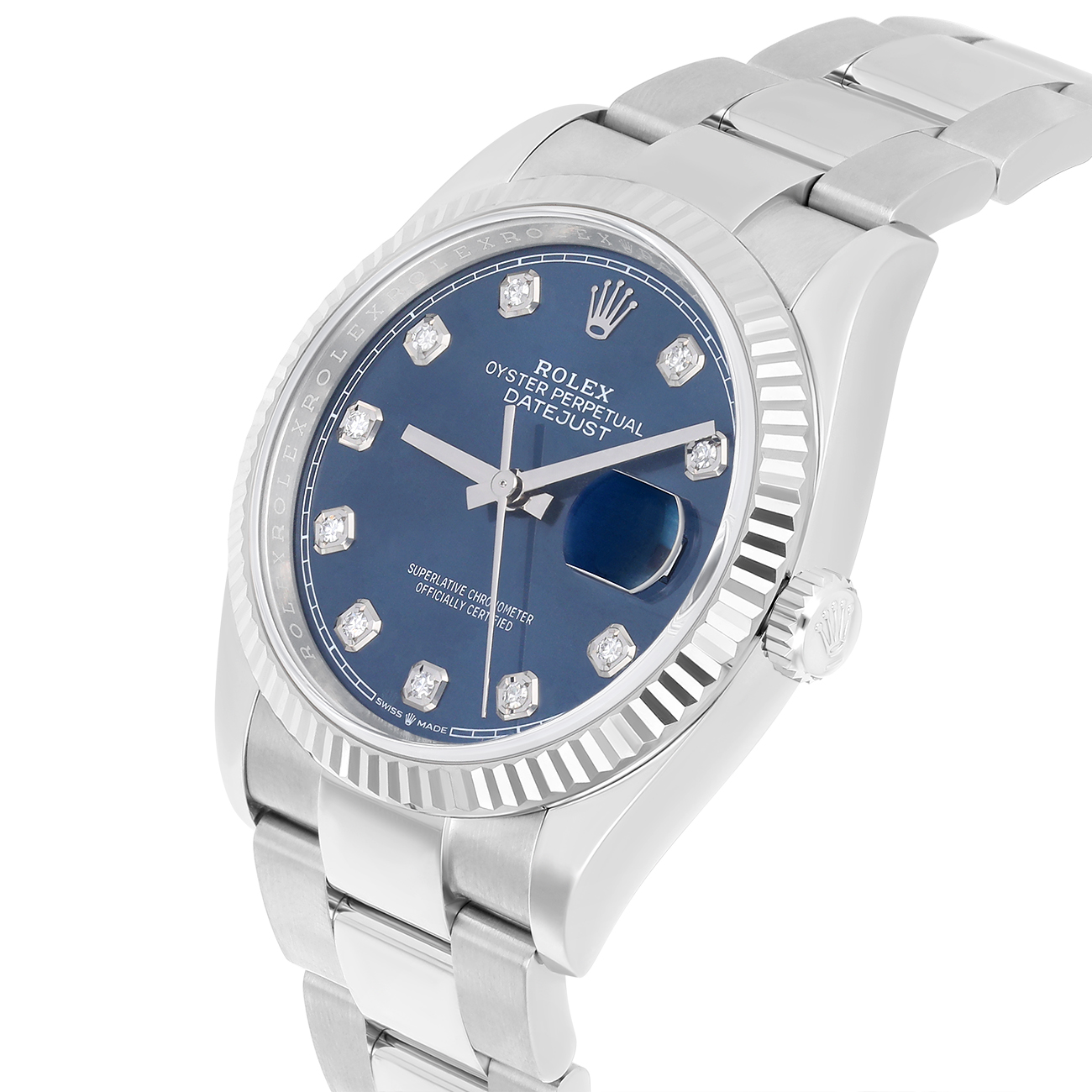 Rolex Datejust 126234-0038 36mm Blue Diamond Dial Fluted Bezel Oyster Bracelet Stainless Steel Watch 2020