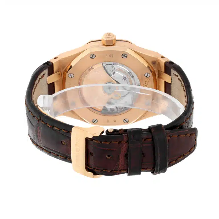 Audemars Piguet Royal Oak 15300OR.OO.D088CR.02 39mm Black Dial Brown Leather Strap Rose Gold Watch 2007 – image 8