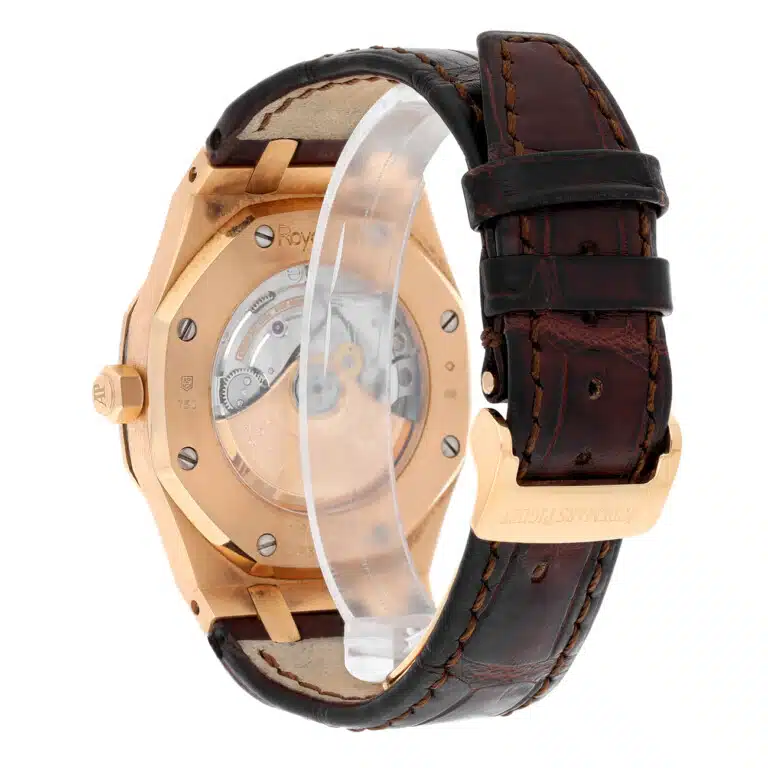 Audemars Piguet Royal Oak 15300OR.OO.D088CR.02 39mm Black Dial Brown Leather Strap Rose Gold Watch 2007 – image 9