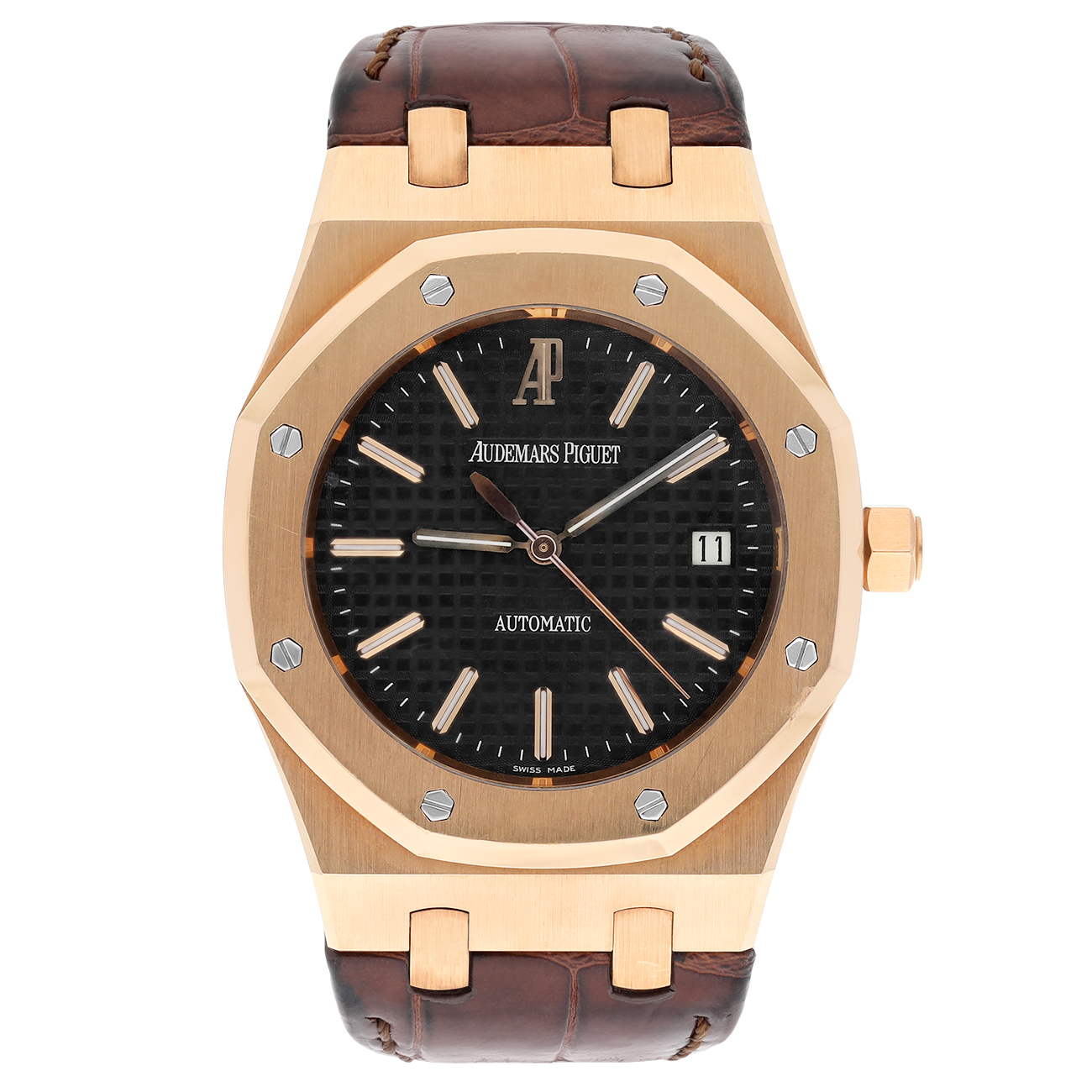 Audemars Piguet Royal Oak 15300OR.OO.D088CR.02 39mm Black Dial Brown Leather Strap Rose Gold Watch 2007