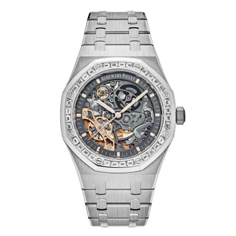 Audemars Piguet Royal Oak 15412BC.ZZ.1220BC.01 41mm Skeleton Dial Diamond Bezel White Gold Watch