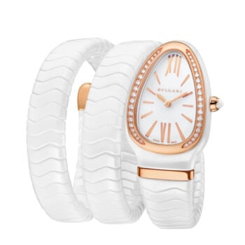 Bvlgari Serpenti Spiga 102886 35mm White Dial 18k Rose Gold Diamond bezel Ceramic & Gold Watch