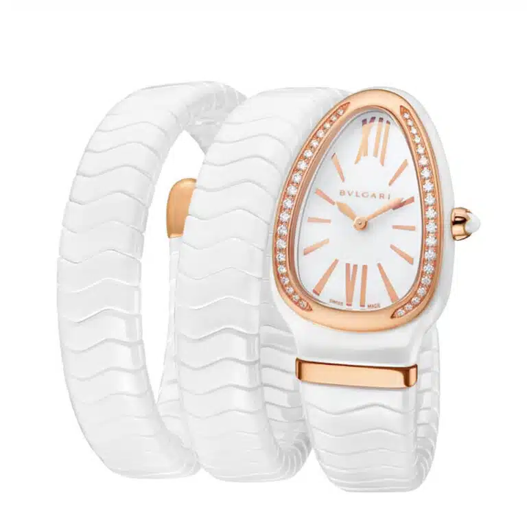 Bvlgari Serpenti Spiga 102886 35mm White Dial 18k Rose Gold Diamond bezel Ceramic & Gold Watch