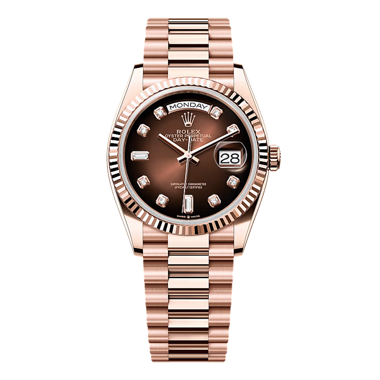 Rolex Day-Date 128235-0037 Rose Gold with Brown ombré Diamond Dial