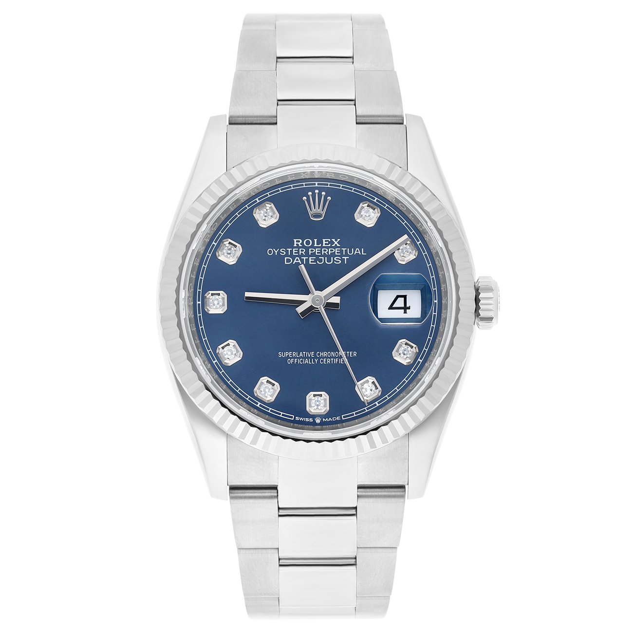 Rolex Datejust 126234-0038 36mm Blue Diamond Dial Fluted Bezel Oyster Bracelet Stainless Steel Watch 2020
