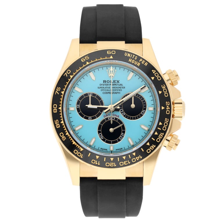 Rolex Cosmograph Daytona 126518LN-0014 Cerachrom Bezel Turquoise “Tiffany” Dial Oysterflex Strap Yellow Gold Watch 2025 – alternate view