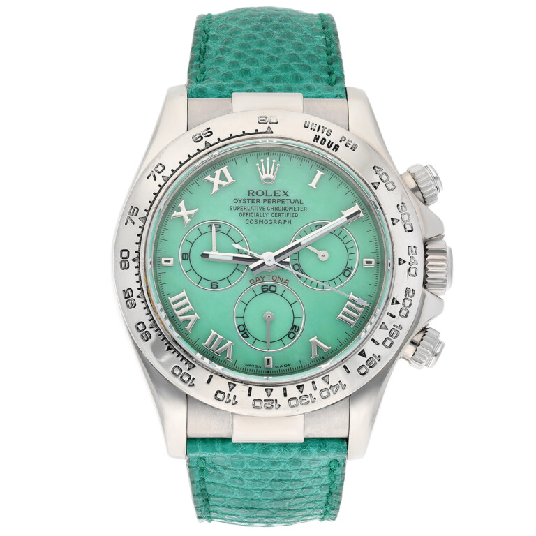 Rolex Cosmograph Daytona 116519 Green Dial Green Strap 18k White Gold Mens Watch – alternate view