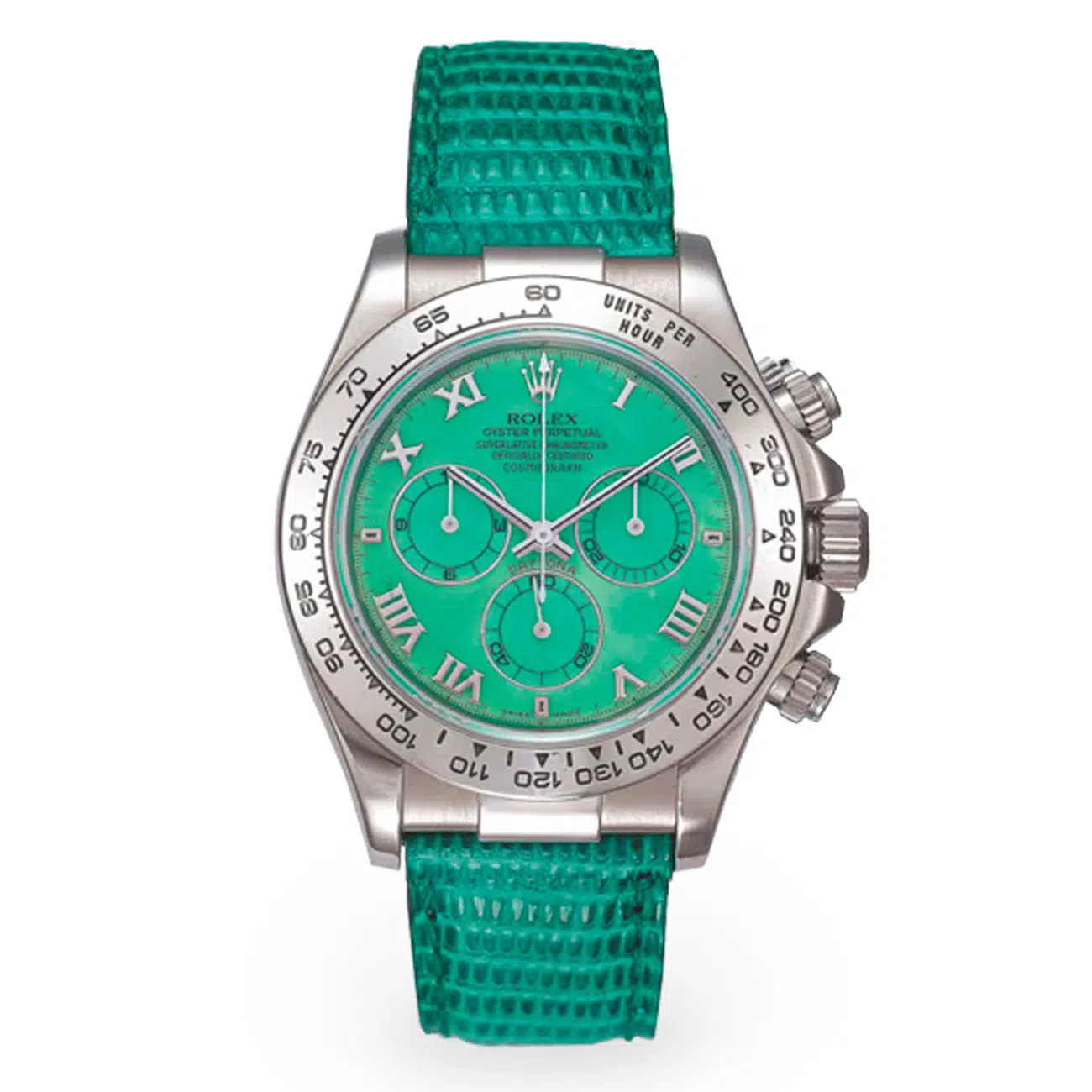 Rolex Cosmograph Daytona 116519 Green Dial Green Strap 18k White Gold Mens Watch