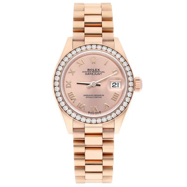 Rolex Lady-Datejust 28 279135RBR-0028 Rose Roman Dial Diamond Bezel Jubilee Bracelet Rose Gold