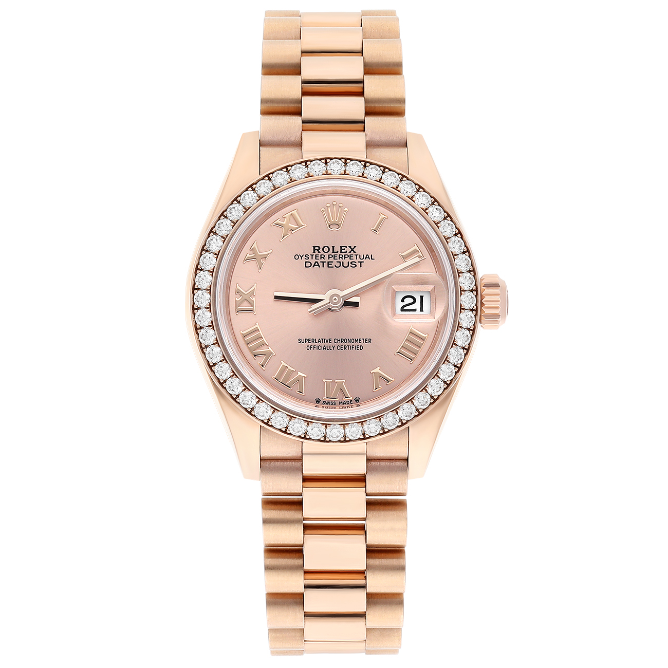 Rolex Lady-Datejust 28 279135RBR-0028 Rose Roman Dial Diamond Bezel Jubilee Bracelet Rose Gold