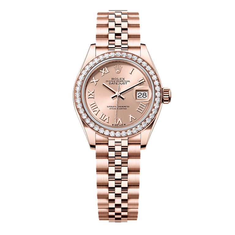 Rolex Lady-Datejust 28 279135RBR-0028 Rose Roman Dial Diamond Bezel Jubilee Bracelet Rose Gold