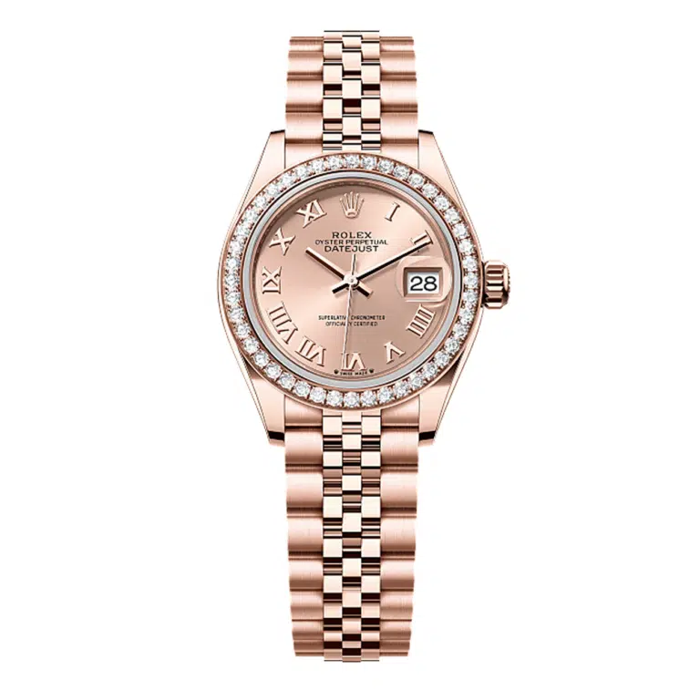 Rolex Lady-Datejust 28 279135RBR-0028 Rose Roman Dial Diamond Bezel Jubilee Bracelet Rose Gold
