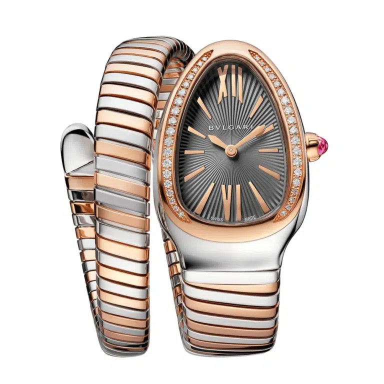Bvlgari Serpenti TUBOGAS 102681 35mm Grey Dial Fixed Diamond Bezel Stainless Steel Rose Gold Watch