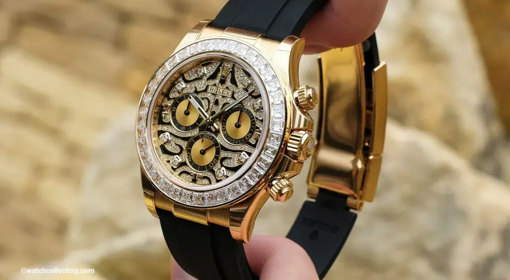 Gold watch with intricate design