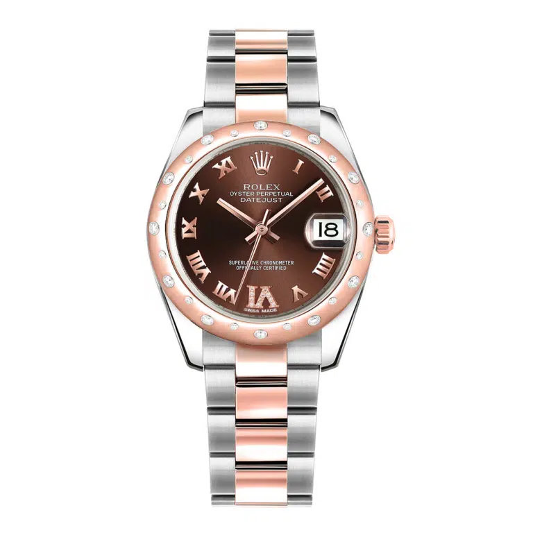 Rolex Ladies Datejust 178341-0010 31mm Chocolate Dial Scattered Diamond Bezel Oyster Band Steal/Rose Gold Watch