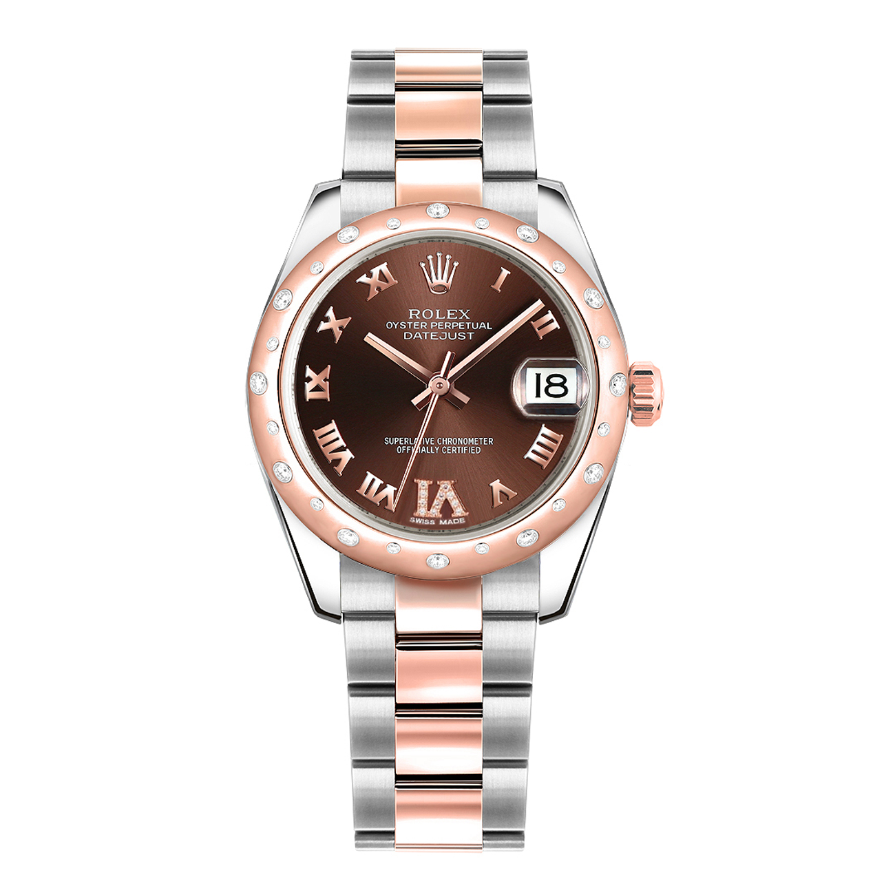 Rolex Ladies Datejust 178341-0010 31mm Chocolate Dial Scattered Diamond Bezel Oyster Band Steal/Rose Gold Watch 2016