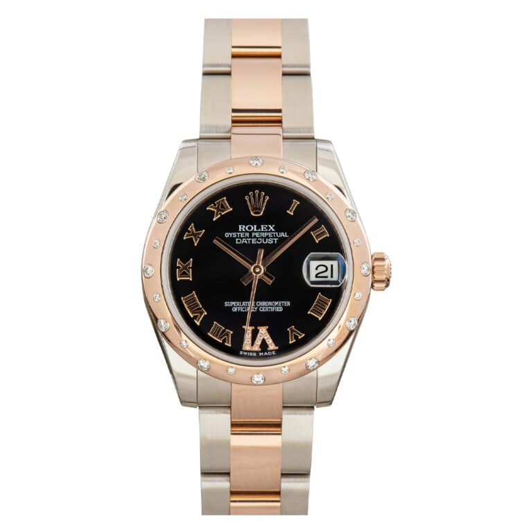 Rolex Ladies Datejust 178341 31mm Black Dial Scattered Diamond Bezel Oyster Band Steal/Rose Gold Watch