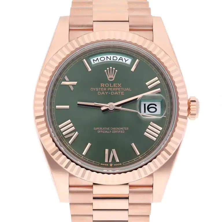 Rolex Day-Date 228235-0025 40 Fluted Bezel Green Bevelled Roman Dial President Bracelet Rose Gold Watch – image 3